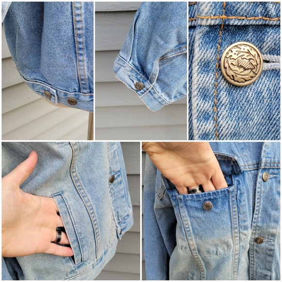 Vintage 90s y2k Blue Jean Cotton Denim Classic Distressed Faded Trucker Jacket - Picture 2 of 5
